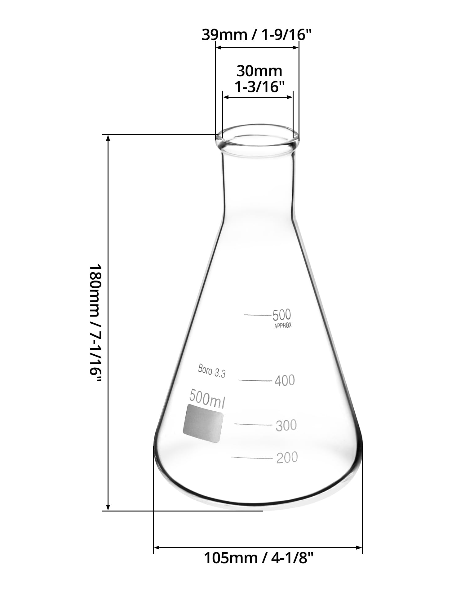 QWORK Erlenmeyer Flask Set, 2 Pcs 500ML Borosilicate Glass Conical Flasks with Narrow Mouth, Printed Scale, for Lab, Classroom, Kitchen, Craft, Home — Amazon image 6
