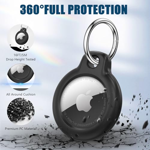 Air tag Holder Apple Air Tag Case with Keychain, Hard PC Anti-Drop Airtags Key Chain for Air Tags Case, Airtag Device Accessories for GPS Item Finder Tracker - Black - Image 3