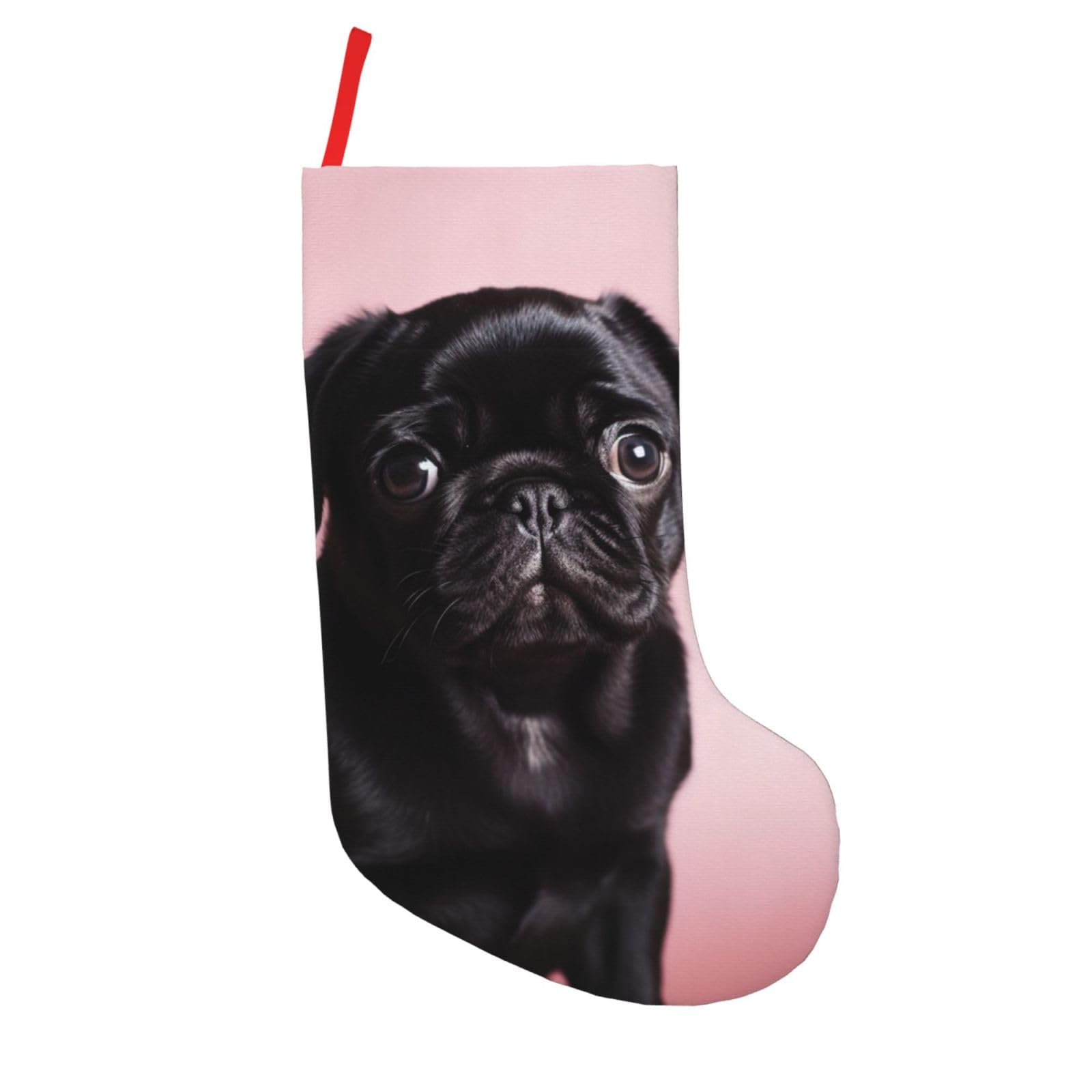 Fhedvbn Black Cute Pug Christmas Stockings 18 Inch Large Family Xmas Stocking Rustic Farmhouse Fireplace Hanging Ornament For Holiday Christmas Party Decorations