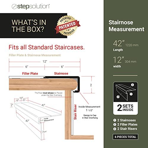 Step Solution Stair Treads, Riser And Filler Combo Kit - Vinyl Planks On Stairs - Match Home Depot Vinyl Colors - Seamless Bullnose - 42" Length - Fresh Oak Tread And Riser (2 Pack) #TOP5