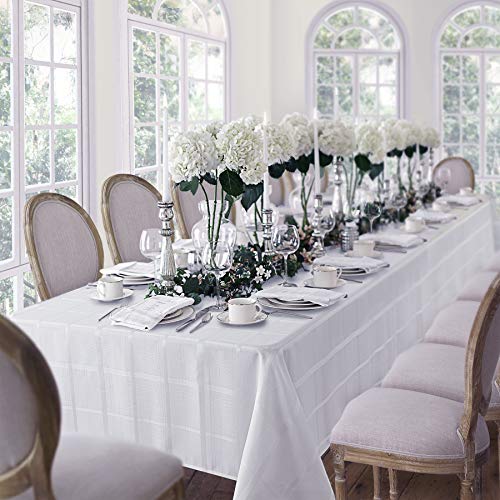 Newbridge Elegance Plaid No-Iron Soil Resistant Fabric Woven Tablecloth - 60 X 84 Oval - White #TOP1