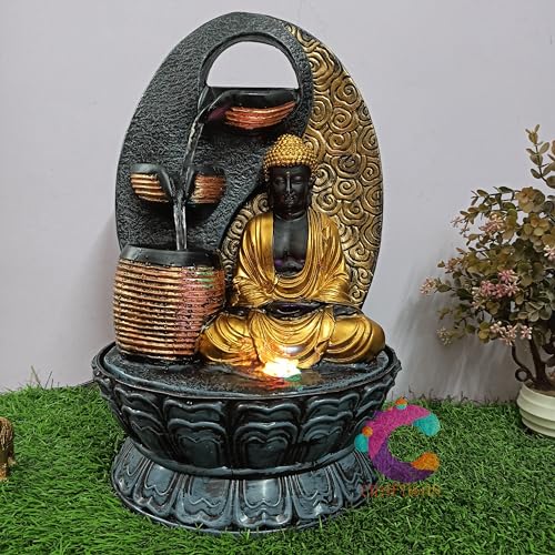 Image of Decorative Water Fountain for Home Decor, Office, Indoor & Outdoor, Garden, Puja Room, Vaastu, Reception, Spa, Gifting. (3 Step Diya Buddha)
