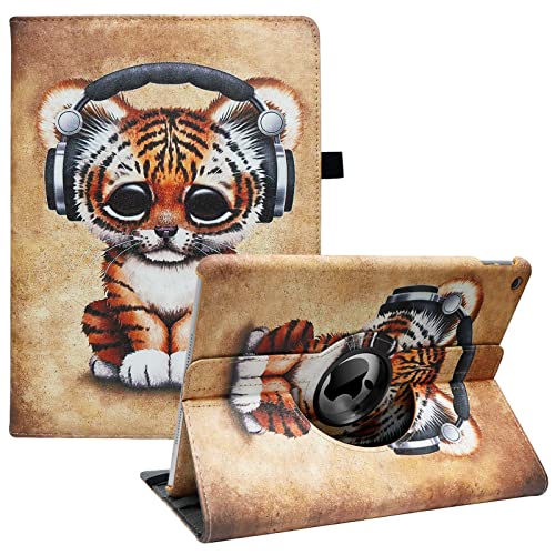 New iPad 9th/ 8th/ 7th Generation Case (10.2 inch) - 360 Degree Rotating Stand Smart Protective Cover, with Auto Sleep Wake Feature for Apple iPad 10.2 Inch 2021/2020/2019 (Tiger)
