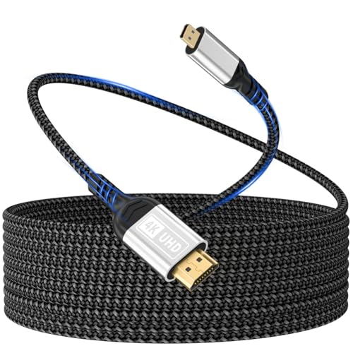 Micro HDMI vers HDMI,Câble de 3m 4K@60Hz,Micro HDMI 2.0,3D HDR,ARC,compatible avec Raspberry Pi 5/4,appareils photo A6300 A6400,GoPro Hero 9/8/7/6,Yoga,TV...