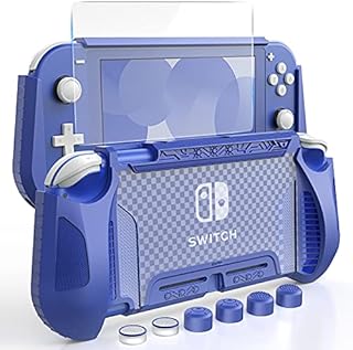 HEYSTOP Protective Case for Nintendo Switch Lite TPU Cover for Nintendo Switch Lite with Switch Lite Tempered Glass Screen Protector and Thumb Stick Caps (Blue)