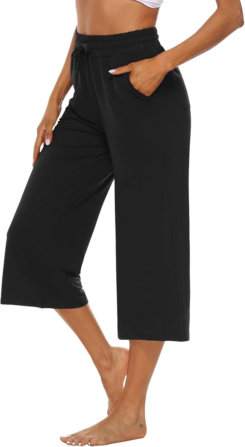 OYANUS Capris for Women Casual Summer Loose Comfy Drawstring Wide Leg Capri Pants with Pockets