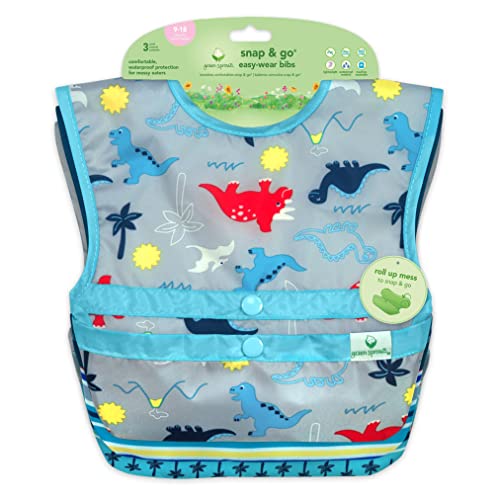 green sprouts Snap and Go Easy-wear Bibs for Baby & Toddler (3 pk) | Protection for Messy Eaters | Flipped Pocket, Easy Clean