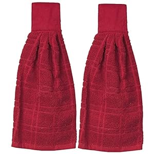 Kovot Set of 2 Cotton Hanging Tie Towels | Include (2) Hanging Towels That Latch with Hook & Loop (Red)