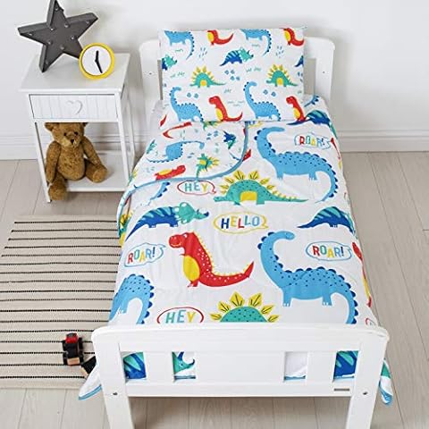 Rest Easy Toddler Cot Bed Coverless Duvet Bedding | Reversible Coverless Quilt, Pillow & Pillowcase | Washable Duvet | Perfect For Travelling & Sleepovers (Junior 4 tog, Dinosaur) Cover