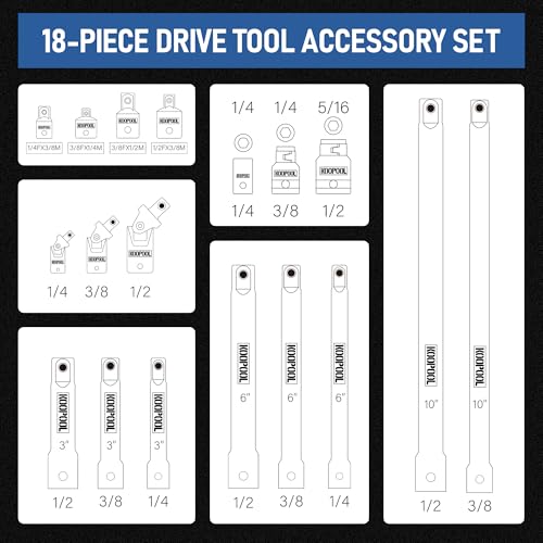 78-Piece Impact Socket & Driver Bit Set with 1/4\" & 5/16\" Bits: 1/4\", 3/8\" & 1/2\" Drive Socket Extension Bar, Ratchet Extension Set, Socket Adapter Set, Swivel Universal Joints & Impact Coupler