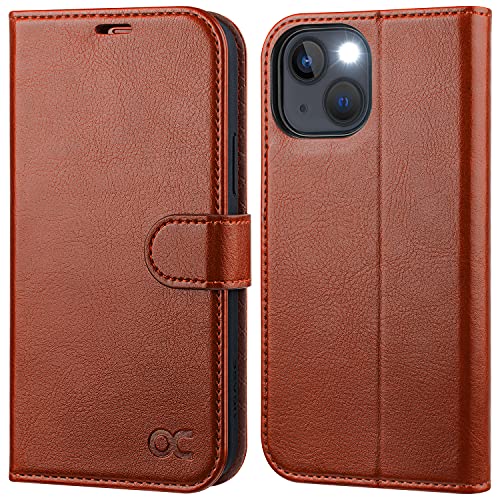 OCASE Compatible with iPhone 14 Wallet Case, PU Leather Flip Folio Case with Card Holders RFID Blocking Kickstand [Shockproof TPU Inner Shell] Phone Cover 6.1 Inch 2022 (Brown)