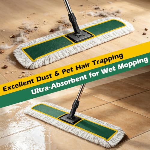 Image of MASTERTOP 40 inch Commercial Dust Mop for Floor Cleaning, Heavy Duty Flat Mop | Industrial 64 inch Long Handle Push Broom with 2 Cotton Pads for Hardwood, Tile, Laminate, Concrete, Warehouse & Gym Cleaning