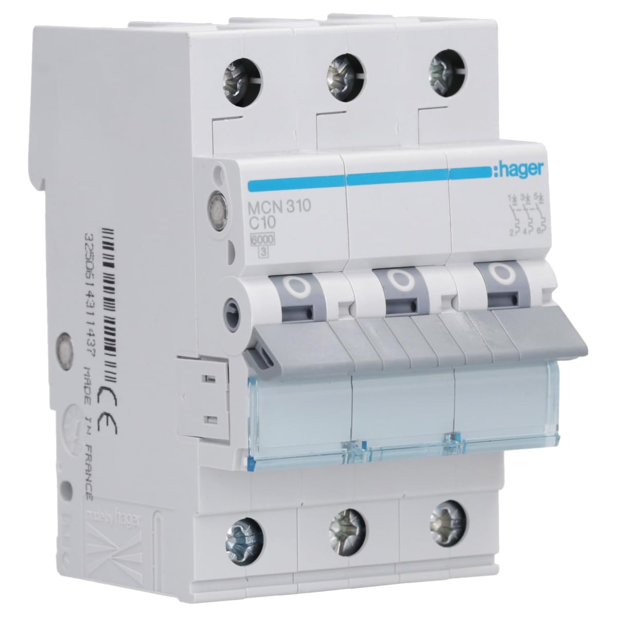 Hager MCN310 LS-Schalter 3P 6kA C-10A 3M Schraubtechnik
