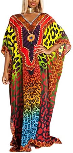 Bsubseach Women Casual Beach Kaftan Dress Short Sleeve Loungewear Caftan Swimsuit Cover Up