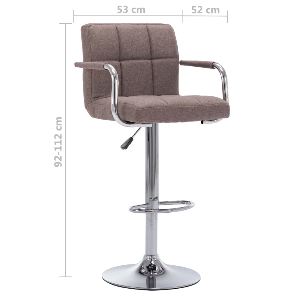 Taburete de bar de tela topo, moderno taburete regulable en altura con resorte de gas, silla de bar giratoria 360° con marco de acero cromado, reposapiés y acolchado para el mostrador de la