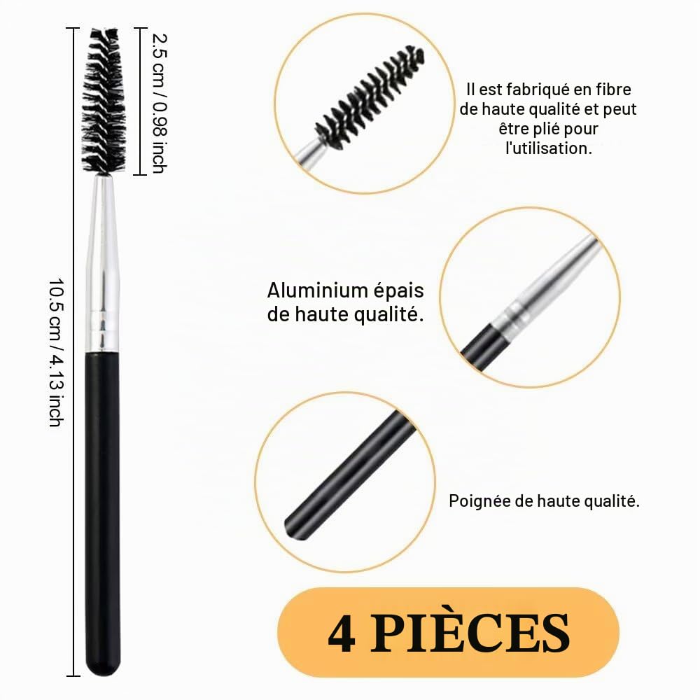 Lot de 4 brosses à cils, peigne à cils, brosse portable, pour extension de cils et levage des sourcils, réutilisable