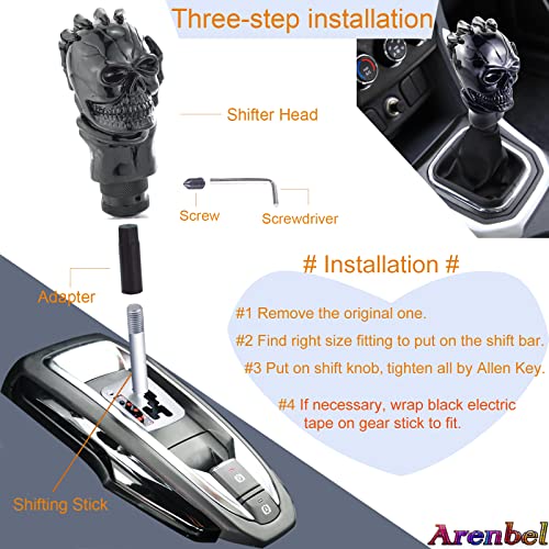 Arenbel Skull Shift Knob Gear Stick Lever Shifter Handle Fit Most Manual Automatic Transmission Cars Trucks, Black #TOP3