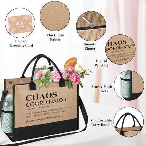 Image of Chaos Coordinator Gifts, Personalized Tote Bag Beach Bag for Women, Administrative Professional Day, Birthday, Christmas Appreciation Gifts for Coworker Employee Boss Lady Manager Teacher Nurse