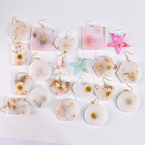 Resinworld Earrings Resin Molds, Stud Dangle Earrings Mold, Versatile Hexagon Round Crescent Moon Pentagram Heart Small Silicone Molds For Resin, Keychain Badge Reel Pendant Charm Jewelry Casting Mold #TOP4