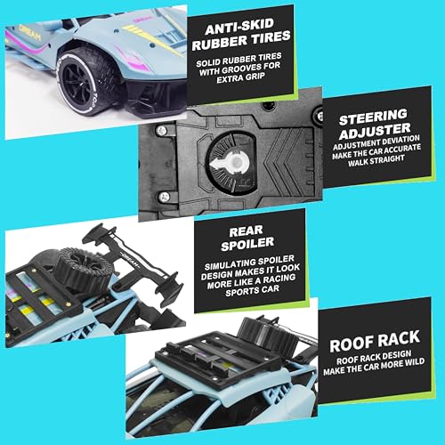 Image of VGRASSP Rechargeable Racing Car Toy for Kids with 2.4 GHz Long Range Remote Control - 1:16 Scale Joystick RC Sports Vehicle (Grey)