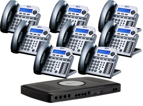 X16 6-Line Small Office Phone System with 8 Titanium Metallic X16 Telephones - Auto Attendant, Voicemail, Caller ID, Paging & Intercom