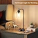 Industrial Bedside Table Lamp for Bedroom - Nightstand Lamps with USB C Charging Port, Fully Dimmable Black Ports and Outlets, Small Desk Glass Shade Office Living Room