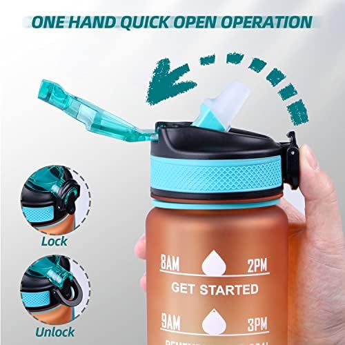 Lychico Sports Water Bottle 1L with Straw, BPA Free Tritan Non-Toxic Plastic, Leakproof & Flip Lid Ideal for Sports, Gym, Fitness, Outdoor, Cycling, School & Office, Orange/Green Gradient (ydsp)
