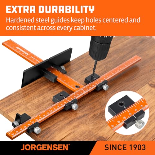 Image of JORGENSEN Cabinet Hardware Jig Tool - Aluminum Alloy & Double Scale Cabinet Handle Jig Template, Professional for Installing Door Drawer Front Knobs Handles & Pulls with 5mm Alignment Drilled Hole