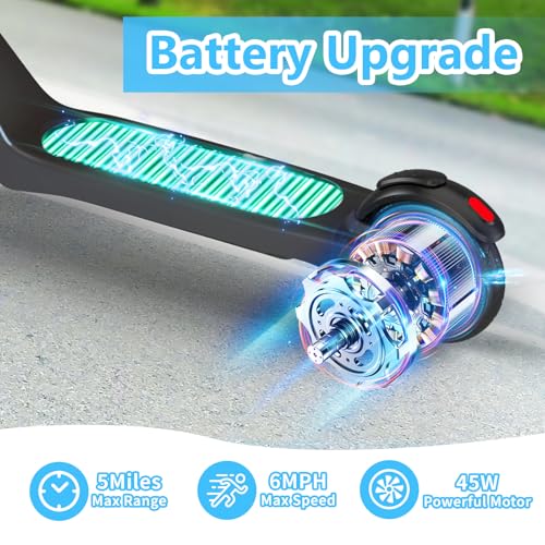 CBD Electric Scooter for Ages 6-12, Adjustable Height, Light Up Wheels, Kick Scooter for Kids and Teens up to 110 Lbs, 6Mph Max Speed, Black