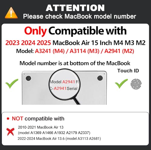 iNeseon Case Compatible with 2023 2024 2025 MacBook Air 15 inch M4 A3241 M3 A3114 M2 A2941, Plastic Slim Hard Shell Cover Case + Keyboard Cover for MacBook Air 15, Clear