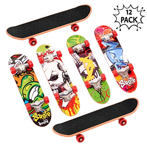 THE TWIDDLERS 12pcs Mini Skateboard da Dito | Skate per Dita Giocattolo da 5 Tasti Deck Truck Finger Board Skate Park Boy Bambini Regalo per Bambini | Bomboniere Giocattoli Festa