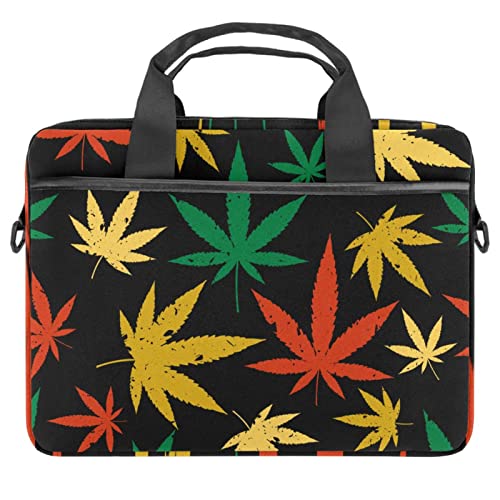 Maletín para portátil de 14 pulgadas con diseño retro de hojas de marihuana y correa ajustable