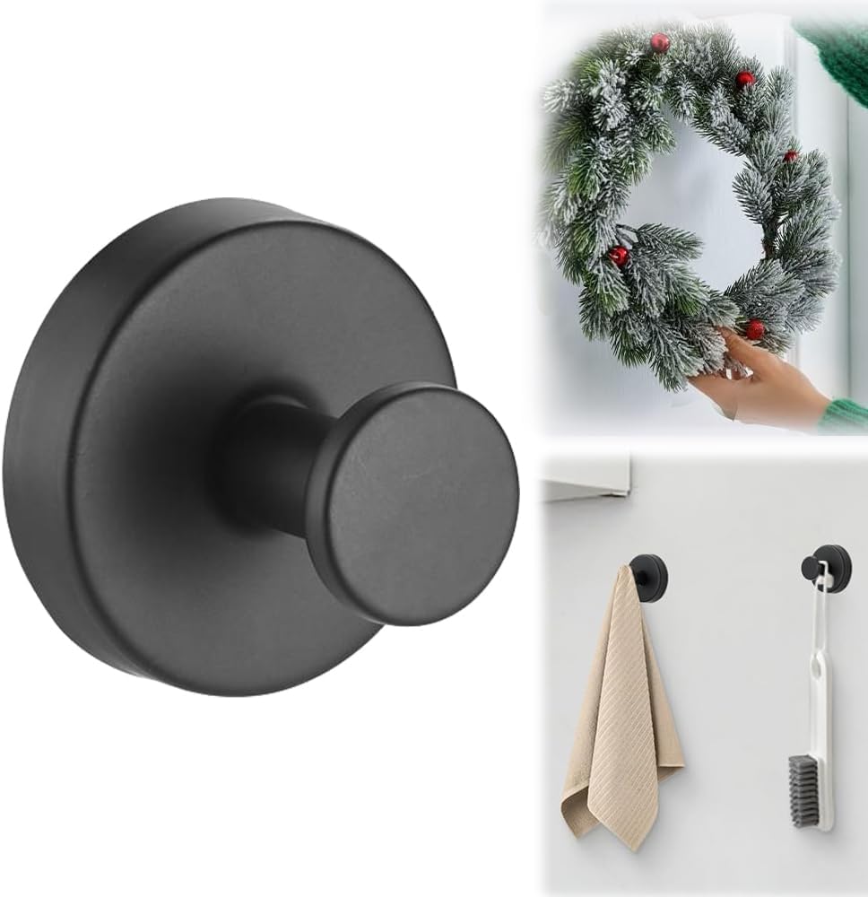 Upgraded Suction Cup Hooks for Door Wreaths, No Drill Wreath Hangers for Front Door, Removable Reusable Hooks Holder for Glass Window Towel Shower Bathroom Kitchen (6, Gold)