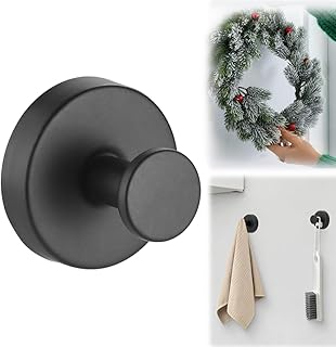 Upgraded Suction Cup Hooks for Door Wreaths, No Drill Wreath Hangers for Front Door, Removable Reusable Hooks Holder for Glass Window Towel Shower Bathroom Kitchen (1, Black)