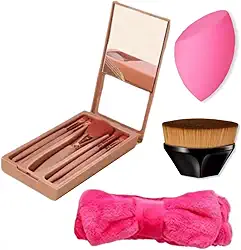 Kit de Maquiagem Estojo Espelho 5 Pinces, Esponja de maquiagem, Pincel de Base Kabuki Mágico e Tiara Make Up |Bu.bo|