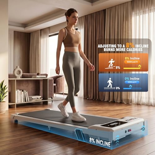 Image of Under Desk Walking Pad for Home Office - 2.5 HP Portable Treadmill With 300 lb Capacity, Compact Jogging Running Machine, Remote Control and LED Display
