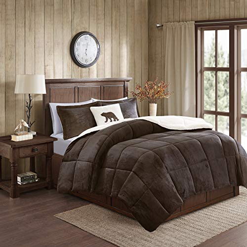 Woolrich Alton Ultra Soft Plush to Sherpa Berber Down Alternative Cold Weather Winter Warm Comforter Set Bedding, Twin, Brown Ivory