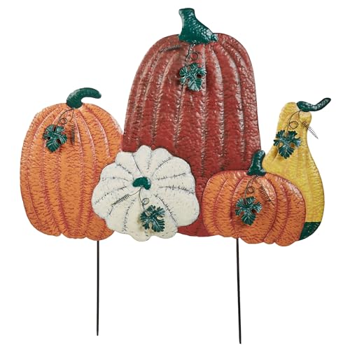 Touch of Class Fall Harvest Pumpkin Yard Stake | Handpainted Metal Outdoor Decoration | Textured Pumpkins, Gourd, Leaves, and Vines | 37" H Autumn Garden and Porch Patio Seasonal Decor