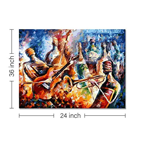 Image of RANGOLI 100% Cotton Stretched Canvas Painting 400 GSM, Framed Bottle Jazz Canvas Abstract Wall Art for Living Room, 3D Paintings for Wall Decor (24 x 36 Inch With Frame)