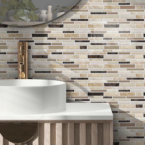 Azulejos de pared Alwayspon efecto mármol marrón para cocinas modernas 7