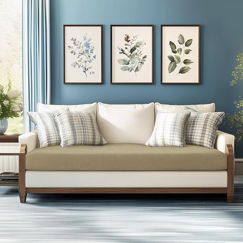 Image of CHUN YI Stretch Couch Cushion Cover Suitable for 3 Settee, Sofa Seat Slipcover with Spandex Jacquard Fabric(Large,Sand)