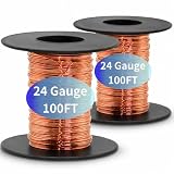 Awilzzoe 200 Feet 24 Gauge 99.9% Pure Soft Copper Wire for Electroculture Gardening, 2 Rolls Bare Soft Copper Wire – Ideal for Plant Growth, Science Projects, DIY Crafts, and Jewelry Making