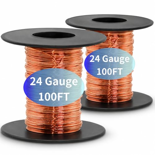 Awilzzoe 200 Feet 24 Gauge 99.9% Pure Soft Copper Wire for Electroculture Gardening 2 Rolls Bare Soft Copper Wire Ideal for Plant Growth Science Projects DIY Crafts and Jewelry Making