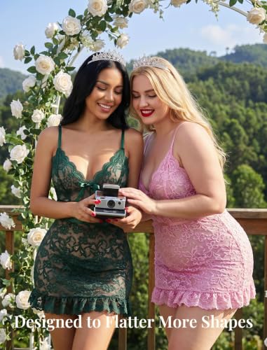 Image of Girece Sexy Lingerie for Women Babydoll Lingerie Dress Lace Chemise Nightgown with Adjustable Straps, Ruffle Hem G String