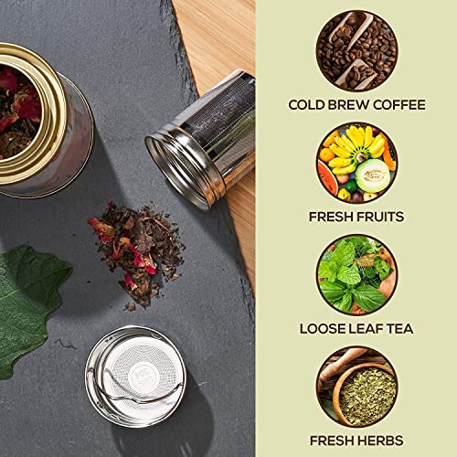 Leaflife Premium Bamboo Thermos With Tea Infuser & Strainer 17Oz Capacity - Keeps Hot & Cold For 12 Hrs - Vacuum Insulated Stainless Steel Travel Tea Tumbler Infuser Bottle For Loose Leaf Tea & Coffee #TOP7