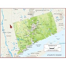 42 x 32 Connecticut State Wall Map Poster with Topography - Classroom Style Map with Durable Lamination - Safe for Use with Wet/Dry Erase Marker - Very Popular for Educators and Homeschool!