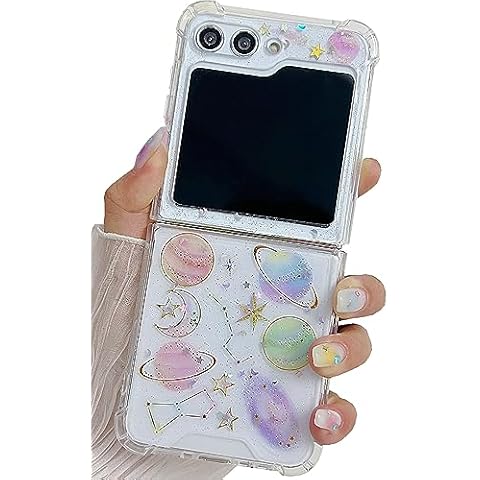 Shinymore Galaxy Z Flip 5 Clear Case, Soft Clear Flexible Rubber Planet Space Stars Sparkle Case Girls Women Glitter Shockproof Protective Case for Samsung Galaxy Z Flip 5 (Universe) Cover