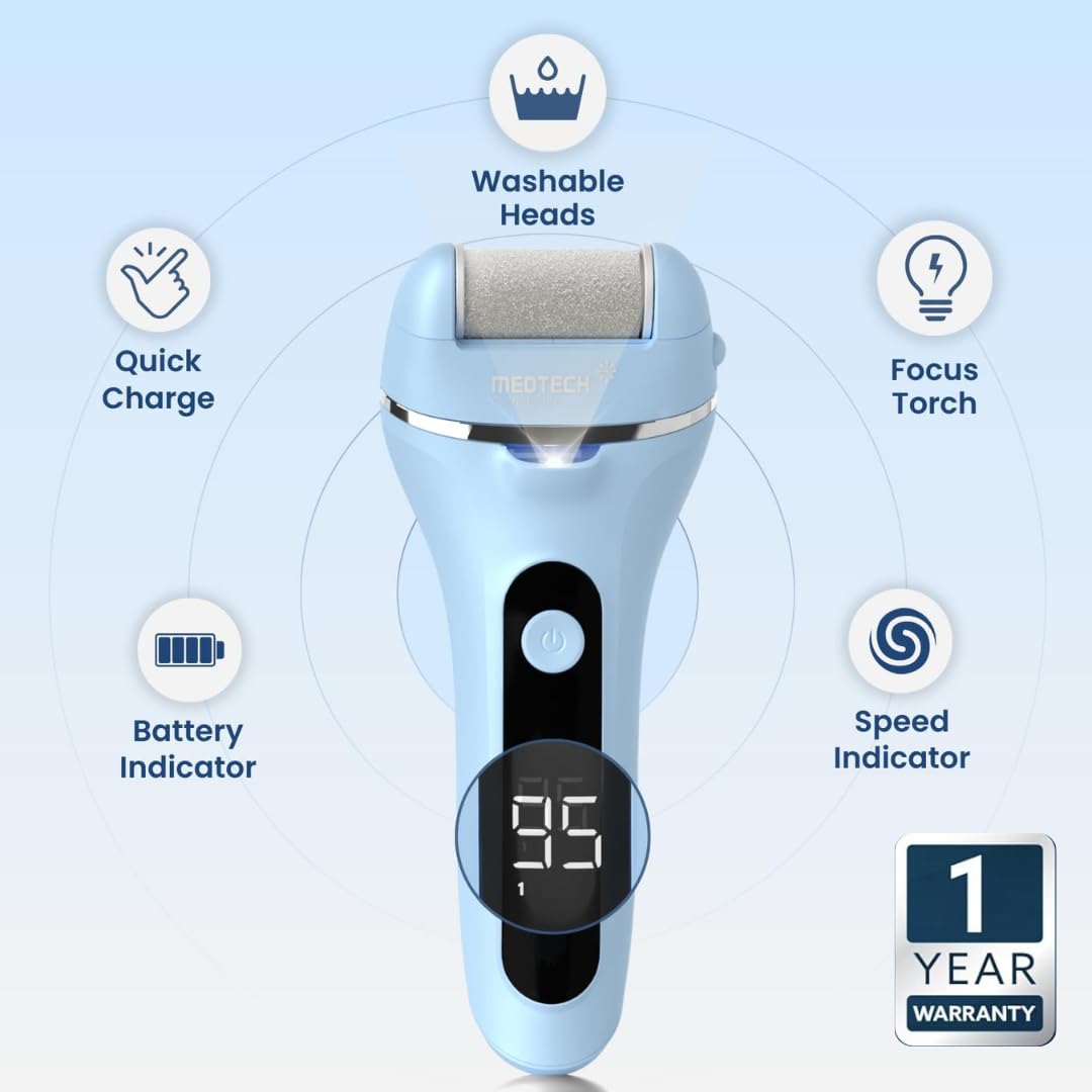 MEDTECH® Revive Rechargeable Callus Remover | Electric Foot Scrubber for Dead Skin Removal | 3 Crystal Quartz Heads for Dead Skin Removal | Pedicure Machine for Home | Pedicure Kit For Women - Image 5 thumbnail