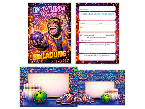 8 tarjetas de invitación para cumpleaños infantiles, incluye 8 sobres, bolos, bolos, bolos, cumpleaños, fiestas de bolos, cumpleaños de jóvenes, cumpleaños de niñas