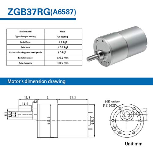 LMioEtool DC Gear Motor, High Torque Reversible Electric Geared Motor - with Eccentric Output Shaft Gearbox (12V/200RPM)